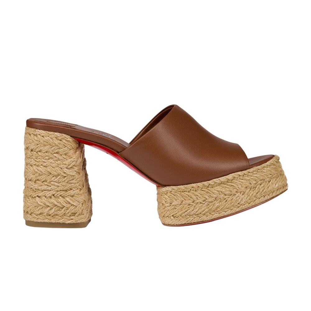 Christian Louboutin Calakala Mule 85 Brown Leather Block Heel Platform Sandal 40 - Picture 3 of 16